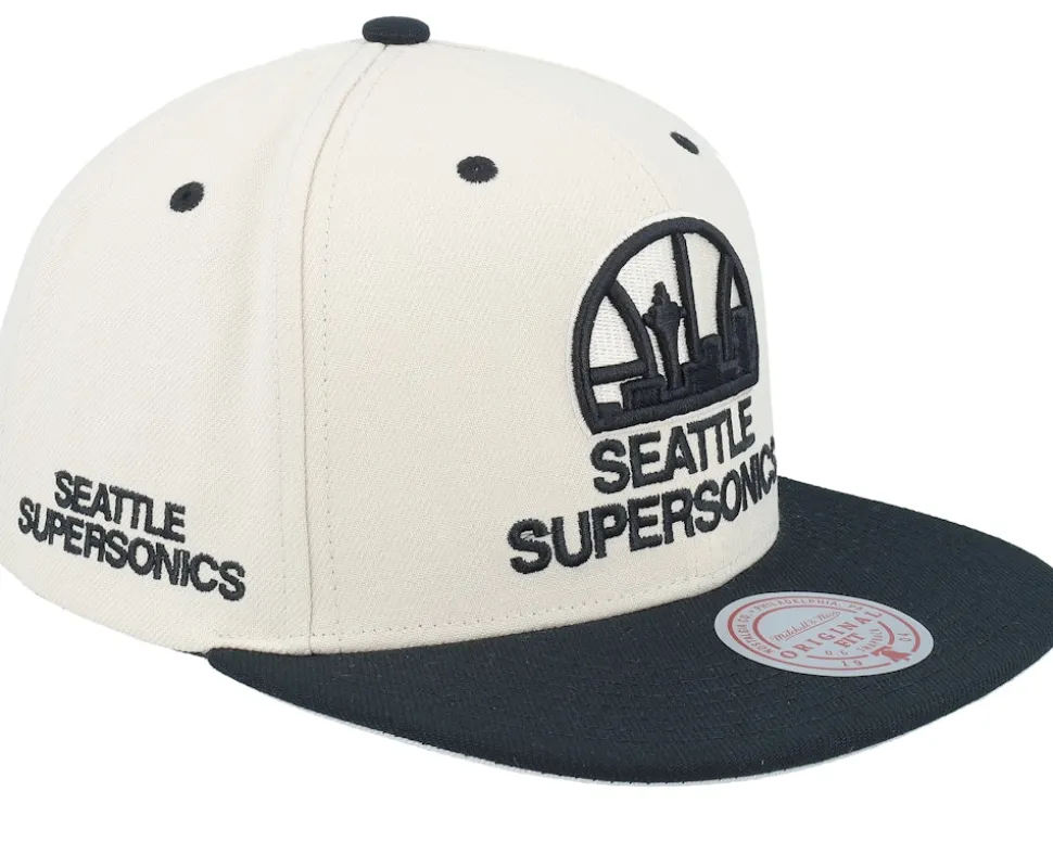 Seattle Supersonics Evergreen Cream Black Hwc Off White/Black Snapback - Mitchell & Ness