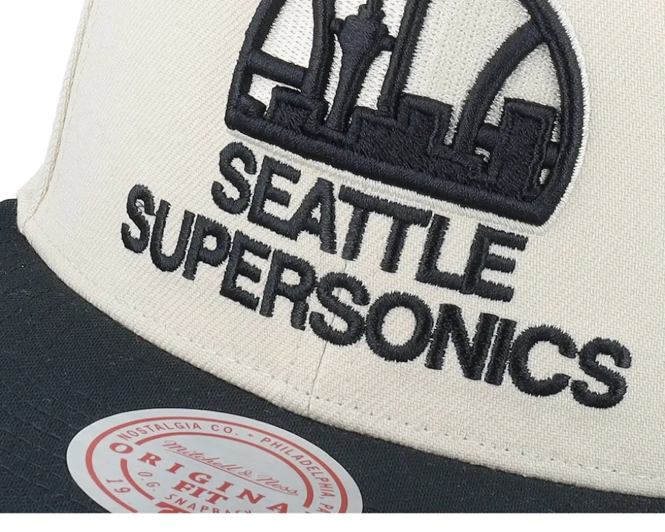 Seattle Supersonics Evergreen Cream Black Hwc Off White/Black Snapback - Mitchell & Ness