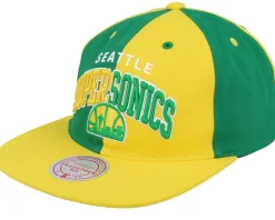 Seattle Supersonics Pinwheel Of Fortune Yellow/Green Snapback - Mitchell & Ness