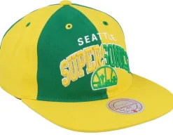 Seattle Supersonics Pinwheel Of Fortune Yellow/Green Snapback - Mitchell & Ness