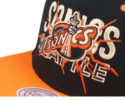 Seattle Supersonics Shattered Black/Orange Snapback - Mitchell & Ness