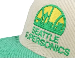 Seattle Supersonics Team Cord Off White/Green Fitted - Mitchell & Ness