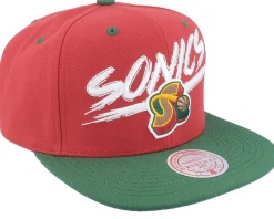 Seattle Supersonics Transcript Red/Green Snapback - Mitchell & Ness