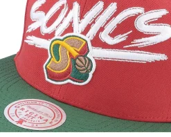 Seattle Supersonics Transcript Red/Green Snapback - Mitchell & Ness