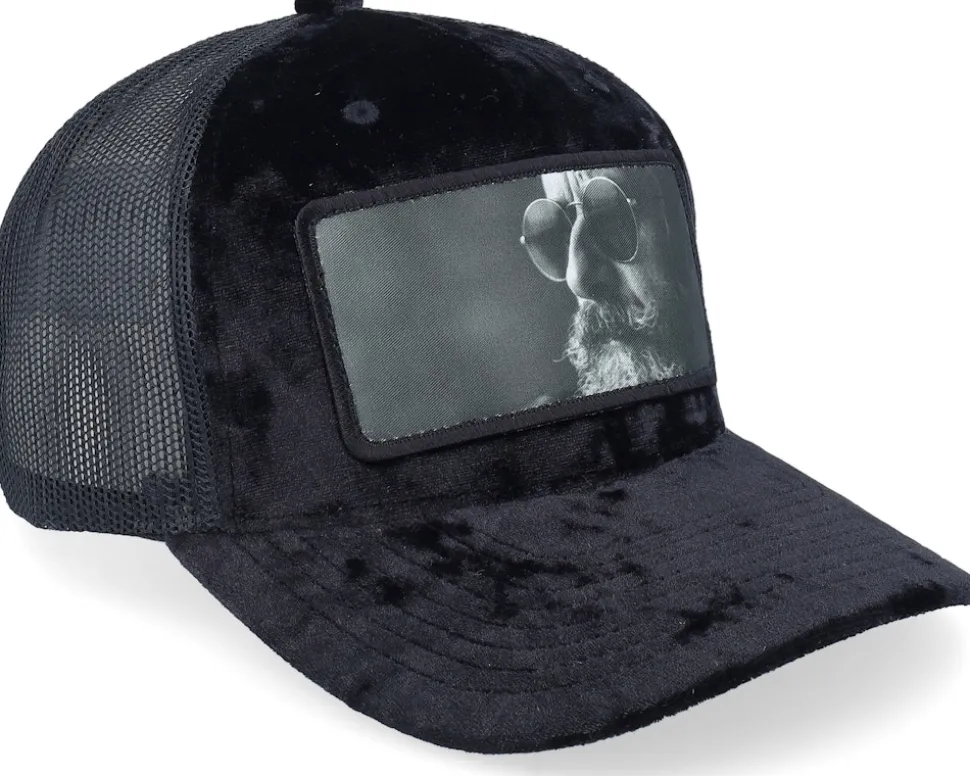 Shades And Beard Patch Velvet Black A-Frame Trucker - Bearded Man