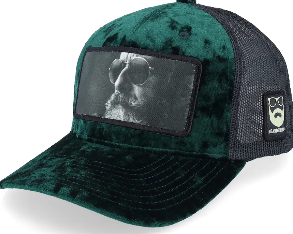 Shades And Beard Patch Velvet Black A-Frame Trucker - Bearded Man