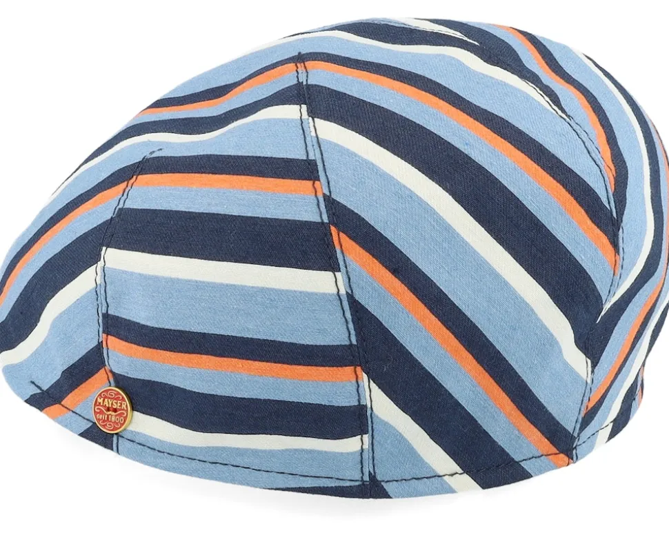 Sidney Block Stripes Blue Flat Cap - Mayser