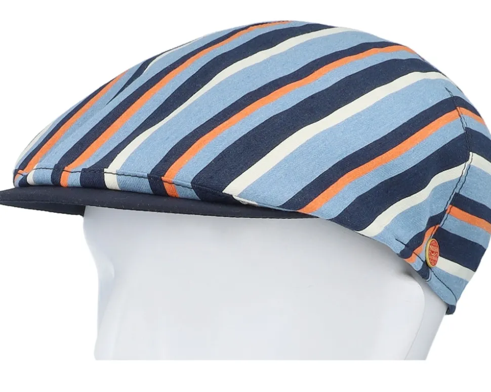 Sidney Block Stripes Blue Flat Cap - Mayser