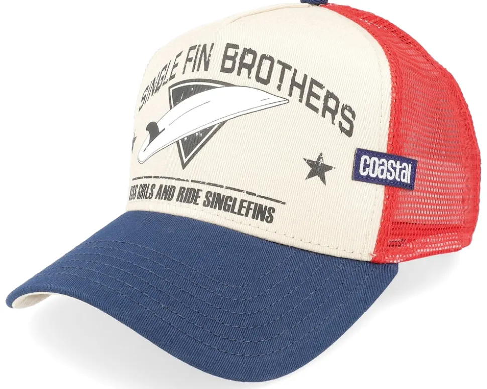Single Fin Brothers Beige/Navy/Red Trucker - Coastal