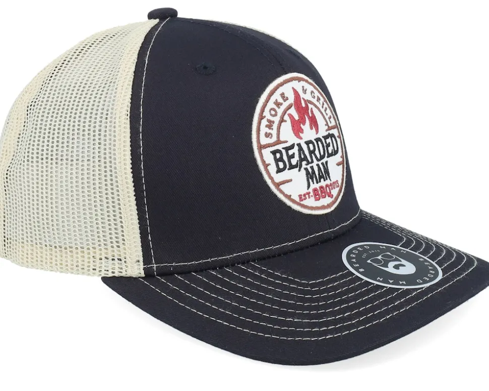 Smoke Grill Bbq Logo Black/Golden Stone Trucker - Bearded Man