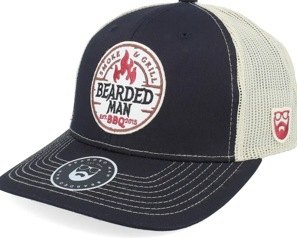 Smoke Grill Bbq Logo Blk 112 Grey/Charcoal/Maroon Trucker - Bearded Man