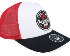 Smoke Grill Bbq Logo Blk White/Scarlet Trucker - Bearded Man