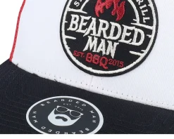 Smoke Grill Bbq Logo Blk White/Scarlet Trucker - Bearded Man