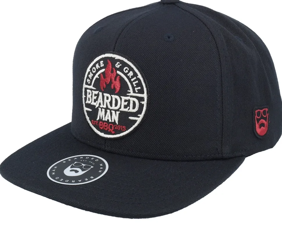 Smoke Grill Bbq Logo Blk Black Snapback - Bearded Man