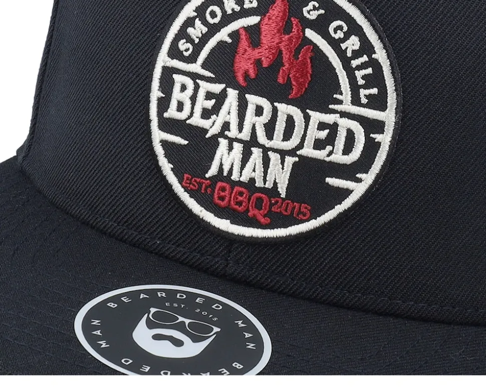 Smoke Grill Bbq Logo Blk Black Snapback - Bearded Man