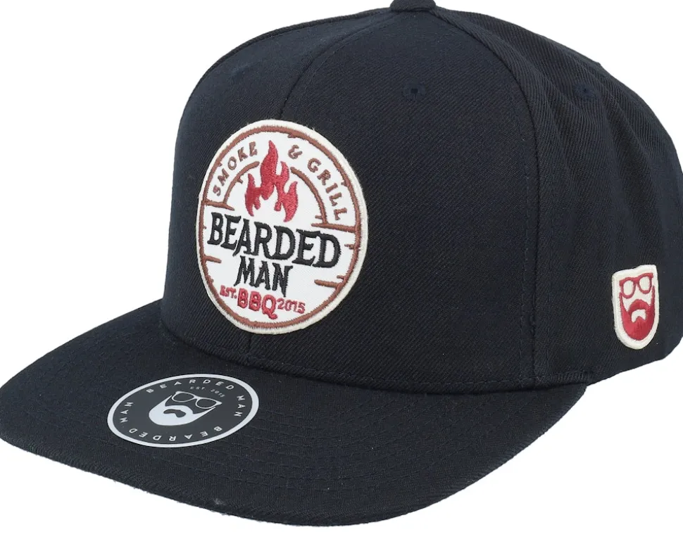 Smoke Grill Bbq Logo Blk Black Snapback - Bearded Man