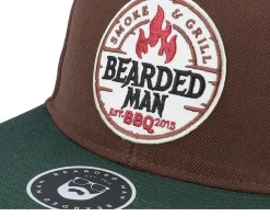 Smoke Grill Bbq Logo Brown/Green/Yellow Snapback - Bearded Man