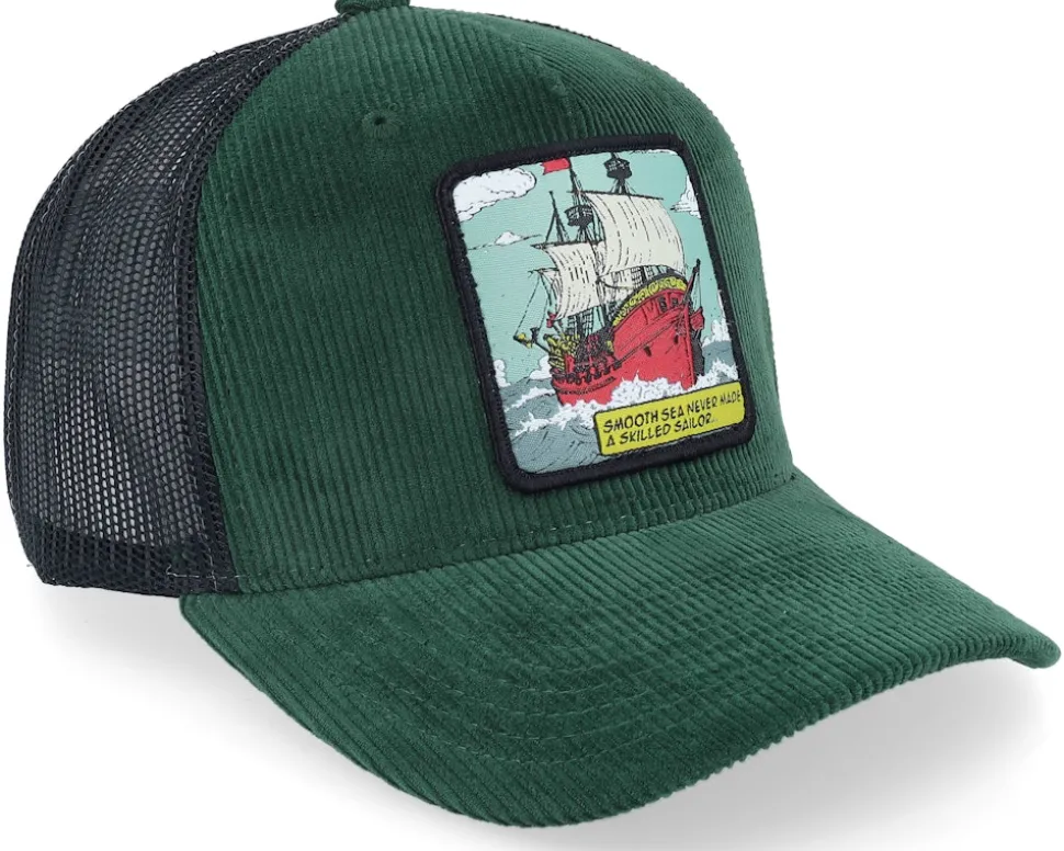 Smooth Sea Never Made a Skilled Sailor Cord Green/Black A-frame Trucker - Jack Anchor