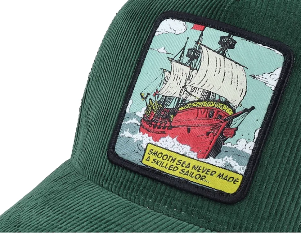 Smooth Sea Never Made a Skilled Sailor Cord Green/Black A-frame Trucker - Jack Anchor