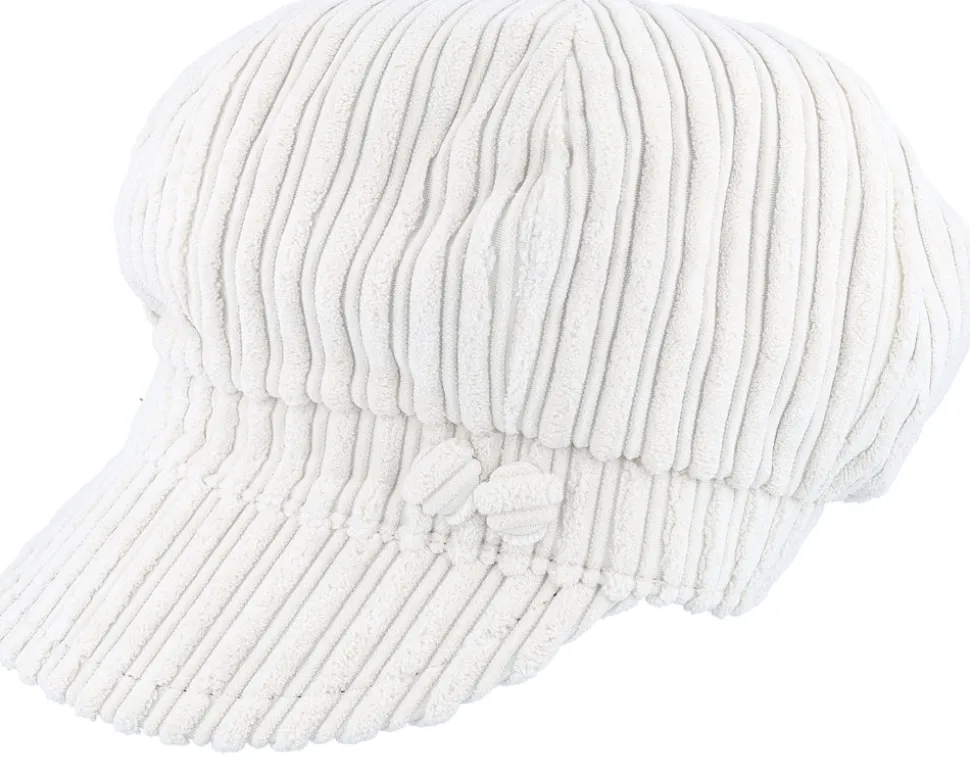 Sophie W Cotton Velvet White Flat Cap - MJM Hats