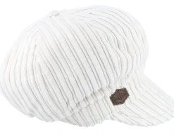Sophie W Cotton Velvet White Flat Cap - MJM Hats