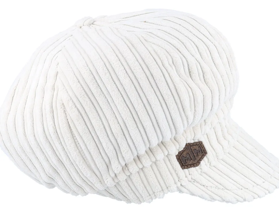 Sophie W Cotton Velvet White Flat Cap - MJM Hats