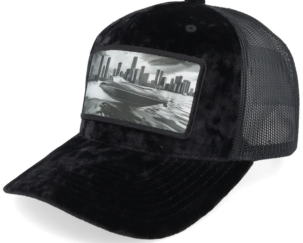 Speed Boat Racing Velvet Black A-Frame Trucker - Calza Pennello