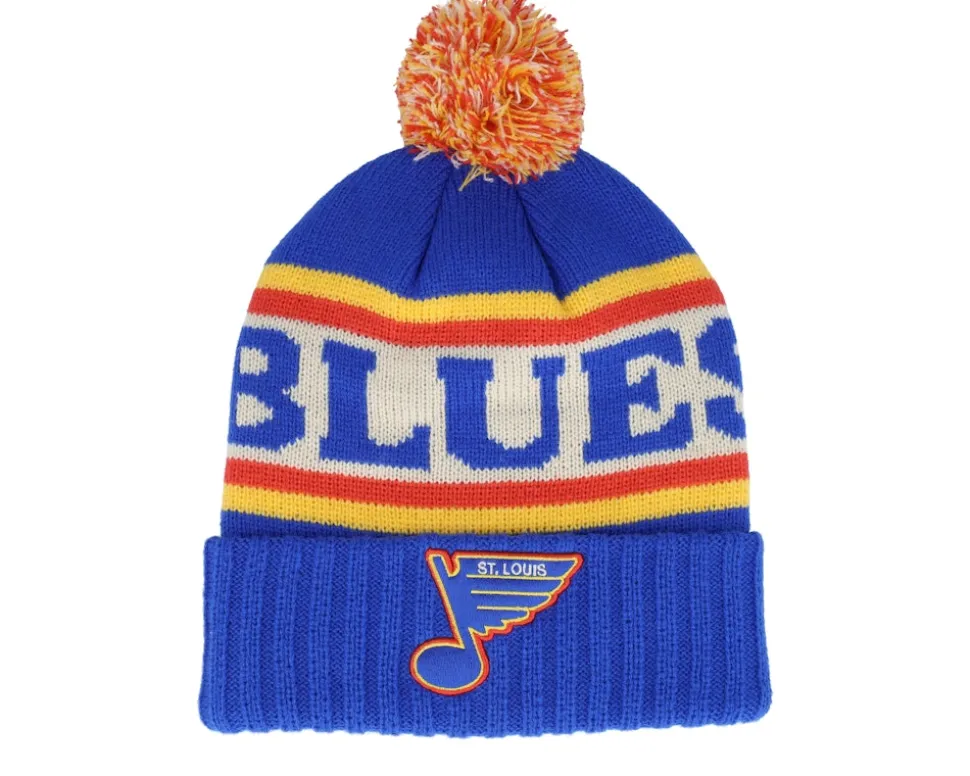 St. Louis Blues Pillow Line Royal/Ivory/Yellow Pom - American Needle