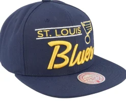 St. Louis Blues Retro Lock Up Blue Snapback - Mitchell & Ness