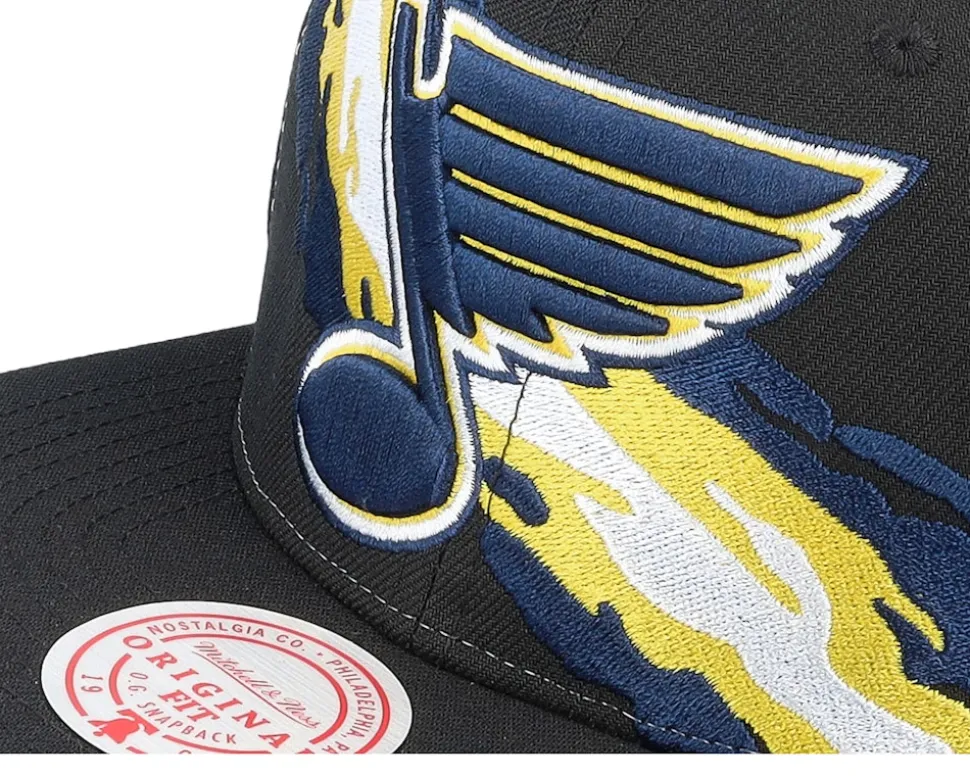 St. Louis Blues Vintage Paintbrush Black Snapback - Mitchell & Ness