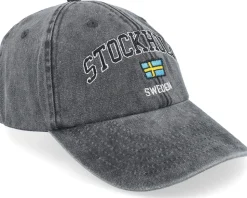 Stockholm Sweden Washed Black Dad Cap - Iconic