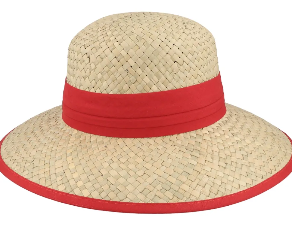 Straw Cloche Natural/Wine Red Straw Hat - Seeberger