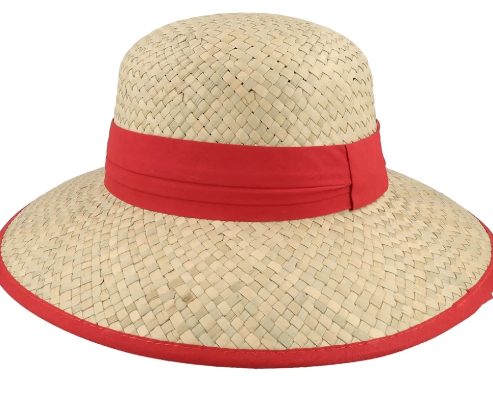 Straw Cloche Natural/Wine Red Straw Hat - Seeberger