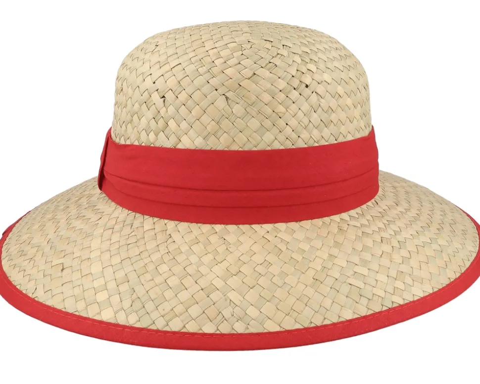 Straw Cloche Natural/Wine Red Straw Hat - Seeberger