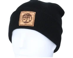 Sunset Logo Patch Black Beanie - Bearded Man