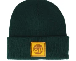 Sunset Logo Patch Bottle Green Beanie - Bearded Man