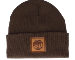 Sunset Logo Patch Chocolate Brown Beanie - Bearded Man