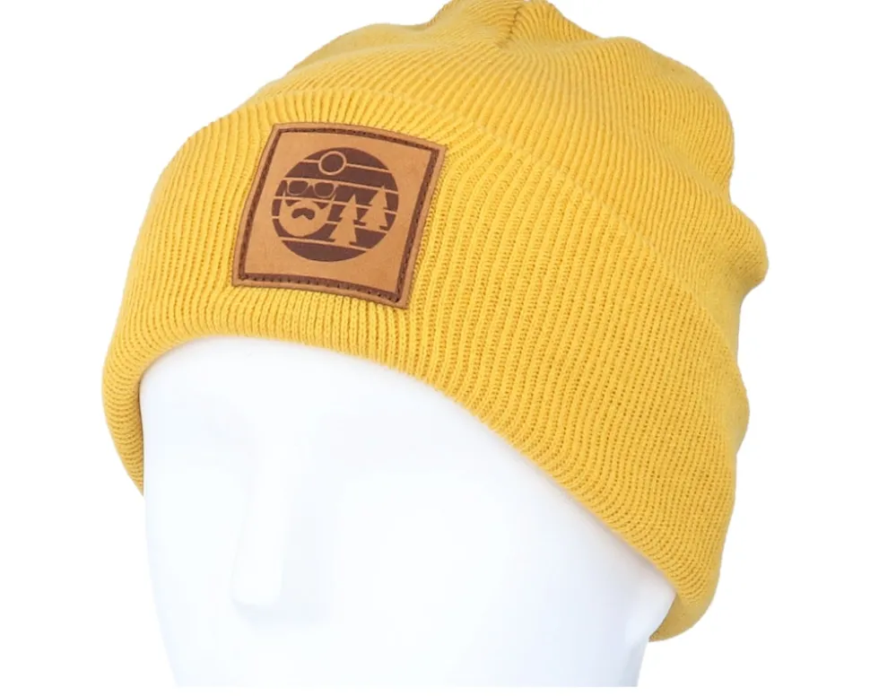 Sunset Logo Patch Mustard Beanie - Bearded Man