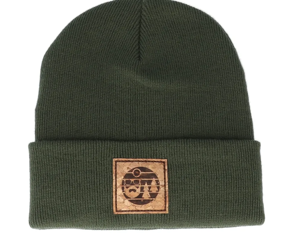 Sunset Logo Patch Olive Green Beanie - Bearded Man