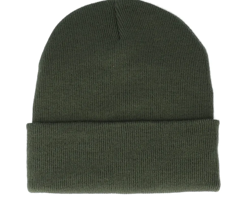 Sunset Logo Patch Olive Green Beanie - Bearded Man
