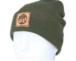 Sunset Logo Patch Olive Green Beanie - Bearded Man