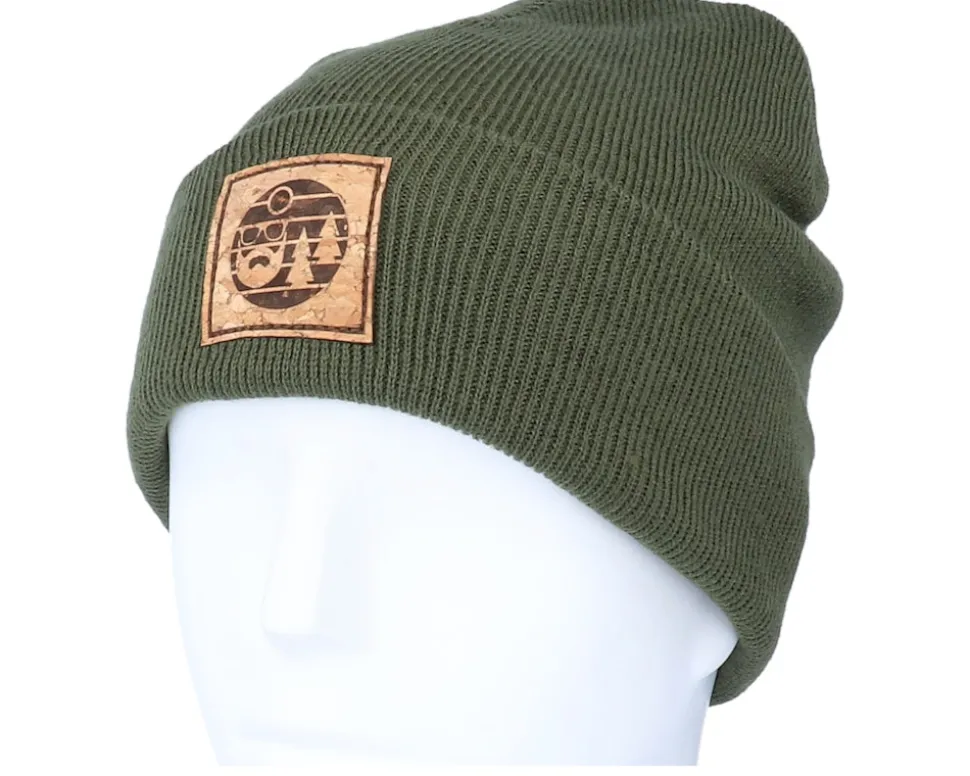 Sunset Logo Patch Olive Green Beanie - Bearded Man