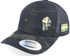 Sverige Sweden Army Skull Black Camo Trucker - Army Head