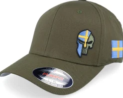 Sverige Sweden Color Army Skull Olive Flexfit - Army Head