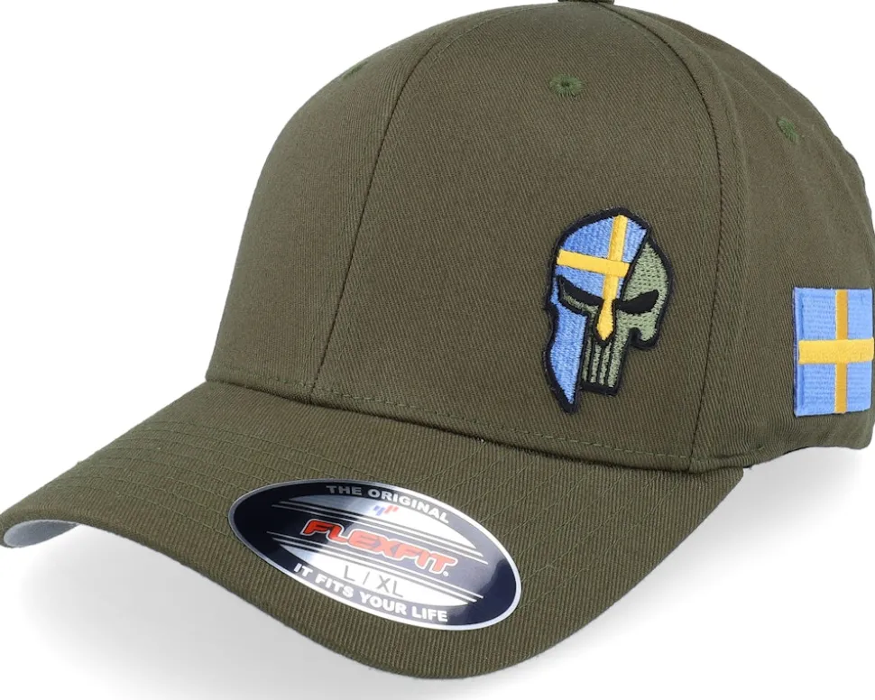 Sverige Sweden Color Army Skull Olive Flexfit - Army Head
