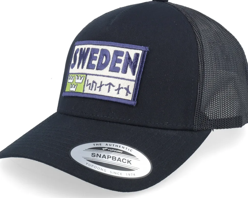 Sweden Patch Logo Black A-frame Trucker - Wild Spirit