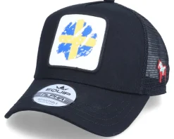 Sweden Ripped Flag Patch Dala Horse Black Trucker - Iconic