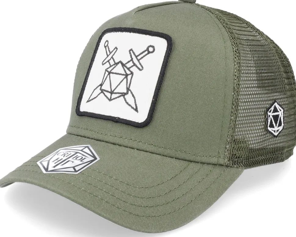 Swords And Dice D20 Patch Olive Trucker - Critiql Hit