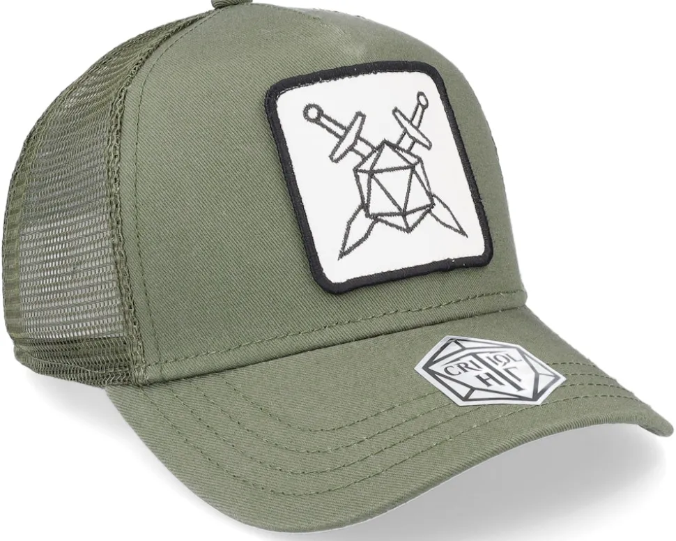 Swords And Dice D20 Patch Olive Trucker - Critiql Hit