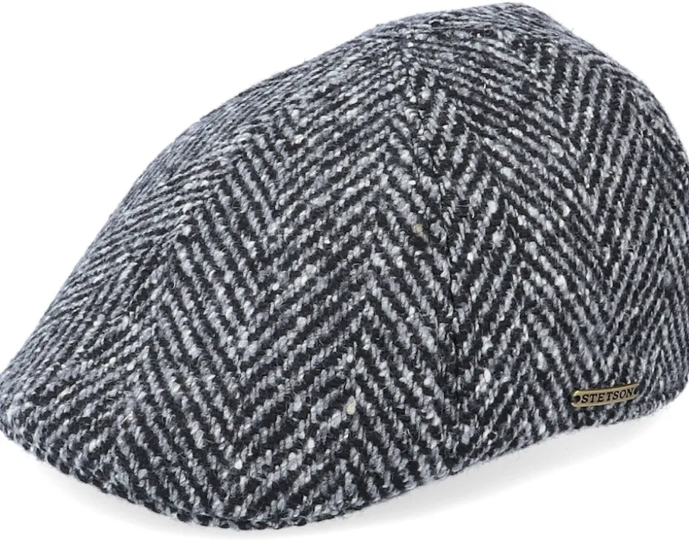 Texas Duck Shape Texas Herringbone Black/Grey Flat Cap - Stetson